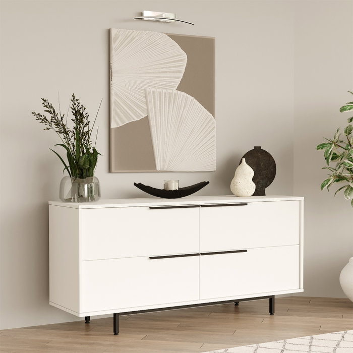 Hanah Home Consola On3-W de 160 cm en Blanco con Patas de Metal, Mueble Versátil y Duradero, Tablero Melamina